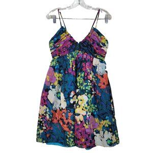 DONNA MORGAN Floral Multicolor 100% Silk Spaghetti Strap Baby Doll Dress Sz 4